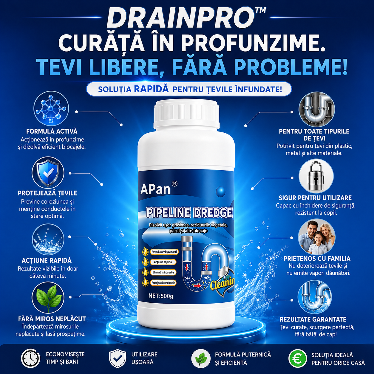 DrainPro™ – Pulbere Activă pentru Desfundarea și Curățarea Țevilor