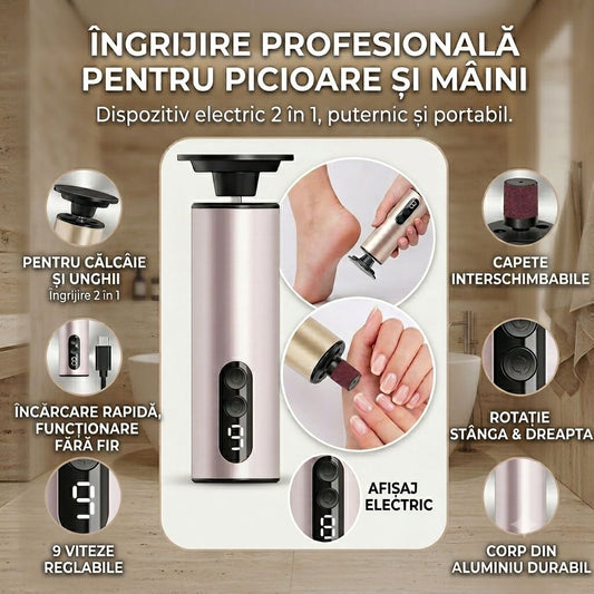 Pilă Electrică Multifuncțională 2 în 1 pentru Călcâie și Unghii